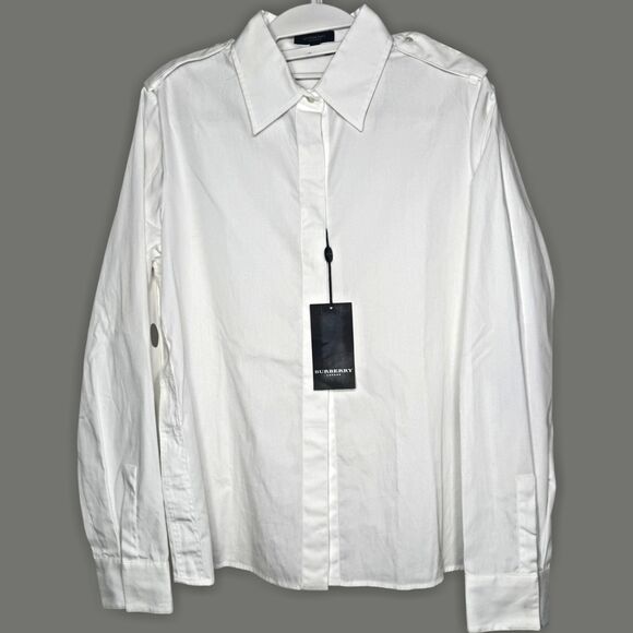 NWT VTG Burberry White Cotton Button Up Shirt Women's US 10 EUR 44 Made In Italy - Picture 1 of 16